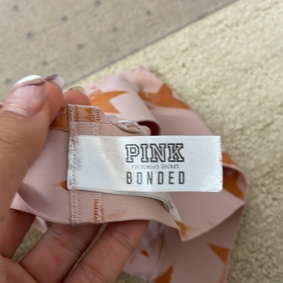 PINK light pink scalloped bralette with pretty orange stars Size XS - Picture 3 of 4